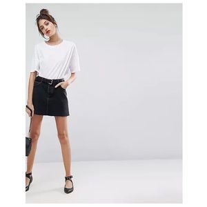 Asos Design Denim Mini Skirt with Raw Hem in Washed Black